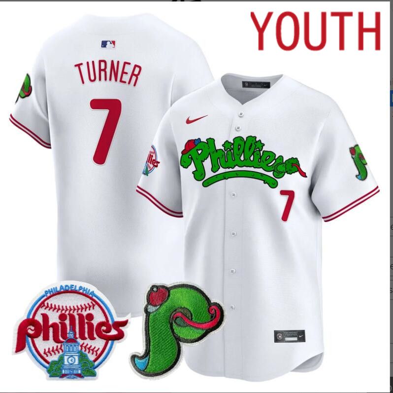 Youth Philadelphia Phillies #7 Turner white Limited 2024 MLB Nike jersey